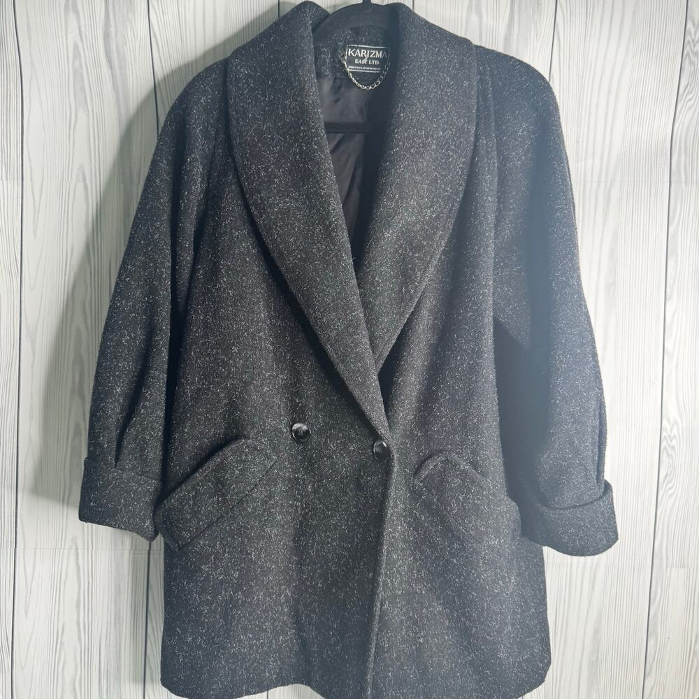 Vintage Women’s Karizma Wool Blend Double Breasted Overcoat Womens 10 Gray USA